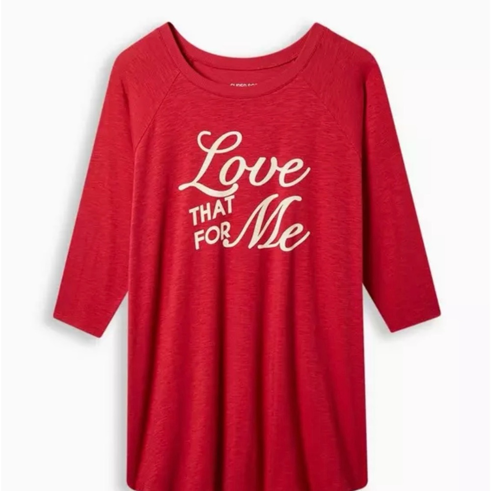 TORRID RED SUPER SOFT SLUB CREWNECK ELBOW SLEEVE TEE “LOVE THAT FOR ME” NWT SZ 2
